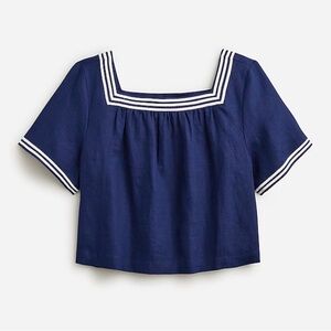 J. Crew Navy Blue Blouse with White Trim
